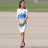 凯特王妃同款女装显瘦潮，夏季高端优雅气质蓝色印花短袖连衣裙