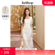 商场同款inshop高级感连衣裙女莱赛尔，白色长裙