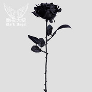 哥特黑拍照玫瑰花不良白黑色(白黑色，)假干花束，拍摄道具仿真jk手持扇子枯萎