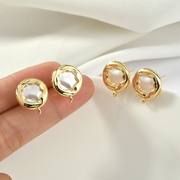 镀18k真金色复古巴洛克珍珠，圆形耳钉diy耳环，耳饰耳坠配件材料