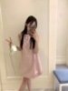 韩系粉色连衣裙女夏季甜美减龄宽松显瘦无袖背心娃娃裙子2024