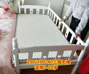 欧式婴儿床白色实木拼接床加宽床，大人男孩女孩儿，童床带护栏延
