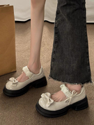 日系学院风玛丽珍小皮鞋设计感女小众2023秋季蝴蝶结厚底单鞋