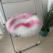 仿羊毛坐垫冬季保暖加厚椅子垫可爱毛绒椅垫粉色少女心水波纹圆垫