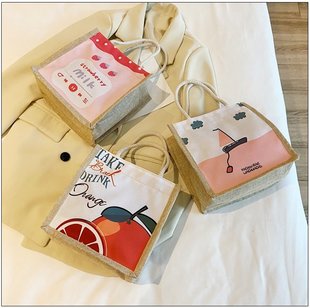 创意简约麻布包日韩女手提包包潮卡通文艺手拎零食袋环保小便当包