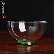 台湾自慢堂玻璃绿亮片圆口杯，全手工高硼硅耐高温高端玻璃茶具茶杯