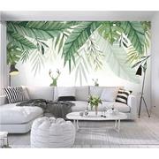 北欧小清新绿色叶子电视，背景墙壁纸植物沙发卧室，餐厅墙纸装饰壁画