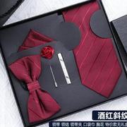 领结婚礼男士领带结婚新郎拉链式正装西装衬衫高级感手打红色领带