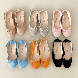 韩国春季小皮鞋，翻皮女鞋磨砂绒面芭蕾舞鞋，子女蝴蝶结平底单鞋