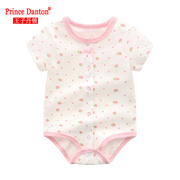2024夏季婴儿宝宝三角哈衣短袖，薄款公主粉色，小草莓包屁衣夏装