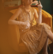 ShimmyShimmy1920年代香槟色丝绒盖茨比直身裙无袖连衣裙摇摆舞裙
