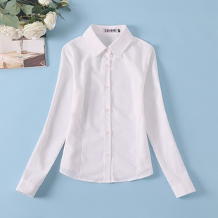 春季学生装韩版OL修身长袖衬衫女生立领白衬衫衬衣职业装上衣