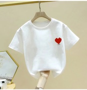 女童短袖t恤2024夏装，韩版中大童女孩洋气宽松纯棉白色半袖上衣服