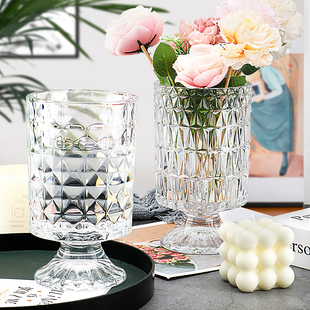 北欧轻奢玻璃花瓶透明简约水养，鲜花花瓶客厅桌面，装饰花器插花摆件