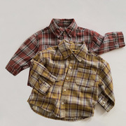 儿童格子衬衫男童女童韩版休闲格子衬衣婴儿小童宝宝文艺复古长袖