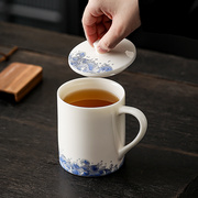 刻字茶杯羊脂玉瓷个人，杯家用水杯中国风海浪大容量杯子带盖马克杯