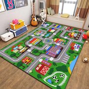 儿童地毯卡通城市交通车道，轨道停车场棋盘游戏，玩具垫子地垫床边毯