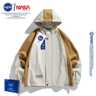 NASA潮牌美式户外冲锋衣夹克男女款2023秋季宽松防雨工装风衣外套