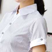 银行衬衫女短袖修身大码黑白竖条纹职业装工装，长袖衬衣工作服上衣