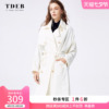 tdeb2022秋季女士外套，白色简约双排扣中长款时尚系带优雅风衣