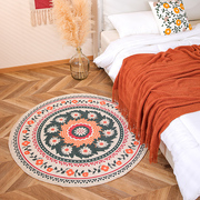 摩洛哥圆形地毯主卧室，床边衣帽间棉麻地垫简约日式民族风复古脚垫
