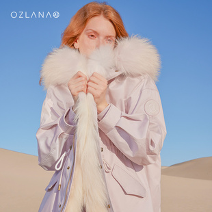 ozlana2023冬季派克服外套，女大毛领皮毛，一体兔毛皮草大衣女款