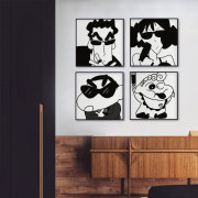 蜡笔小新系列广志美伢黑白工业风，背景墙挂画卡通动漫儿童房装饰画