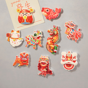 新年冰箱贴可爱创意树脂冰箱贴卡通ins醒狮中国风磁性贴春节动漫