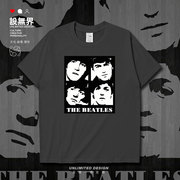 英国甲壳虫乐队摇滚乐披头士黑白海报短袖T恤男女体恤0010设 无界