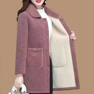加厚羊羔毛外套妈妈装秋冬季保暖女士大衣颗粒绒中长款上衣潮