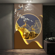 新中式入户玄关装饰画中国风花鸟客厅背景墙墙纸竖版轻奢过道壁画