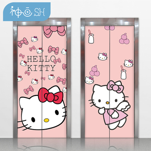 kt猫电梯门贴纸自粘卡通，墙贴电梯门装饰贴画，可爱电梯门贴纸凯蒂猫