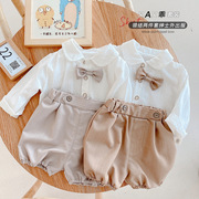 儿童绅士套装0-3岁秋装宝宝纯色衬衫短裤两件套婴儿周岁礼服MT017