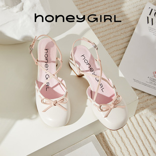 honeygirl银色包头凉鞋女中跟2023夏季仙女，风粗跟后空高跟鞋
