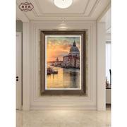 欧式威尼斯建筑挂画客厅，装饰画走廊竖版油画风景，画餐厅复古风壁画