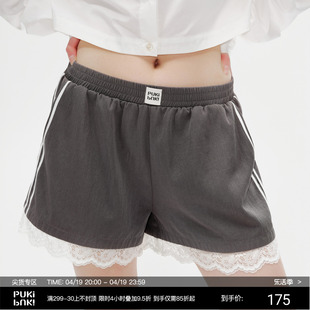 puki蕾丝拼接花边短裤，美式小众褶皱设计居家简约休闲阔腿运动裤