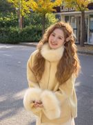 毛领斗篷大衣女冬季2024慵懒休闲双面毛呢，外套高级感甜美气质