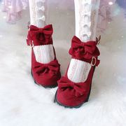 红色婚鞋洛丽塔高跟圆头，皮鞋lo中跟可爱舒适小皮鞋女玛丽珍鞋