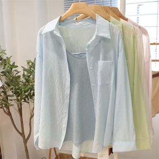 韩版盐系雪纺天丝防晒衬衫，女夏季透气薄款宽松空调衫外套上衣
