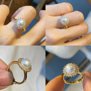 天然淡水珍珠戒指女 花型镶嵌简约大方时尚开口戒指 送婆婆送妈妈