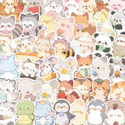 50张Q版动物贴纸卡通可爱猫咪熊猫手机壳笔记本行李箱贴画ipad电脑贴画防水