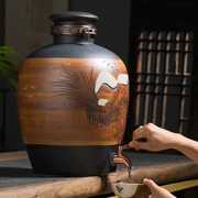 日式陶瓷泡酒坛子专用家用10斤仿古酒桶商用茶桶带水龙头密封罐子