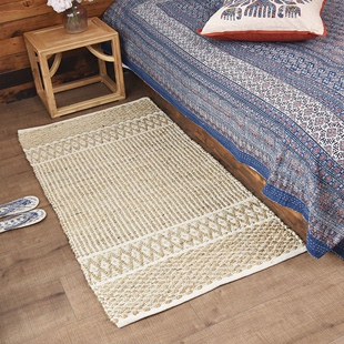 印度进口民族风棉麻手工编织地垫地毯时尚床边卧室门垫入户脚垫