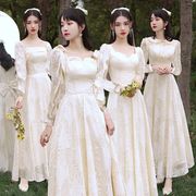 香槟色伴娘服2022秋冬季日常可穿婚礼姐妹团礼服裙女冬天长袖