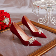 红色不累脚婚礼婚鞋女夏季秀禾婚纱两穿2024年高跟新娘鞋法式