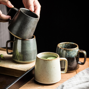 日式粗陶马克杯陶瓷喝水杯，家用办公杯子创意，怀旧咖啡杯茶杯早餐杯