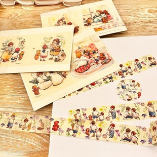 日本krimgen小众和纸胶带，手绘可爱女孩，小兔子邮票风手帐素材
