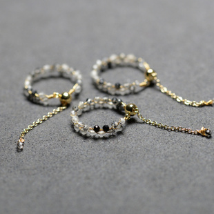 天然黑发晶戒指14k镀金diy编织女款时尚个性，指环可以调大清新礼物