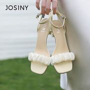 夏季卓诗尼女鞋，高跟细跟甜美纯色露趾一字，扣绝美凉鞋