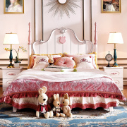 速发全实木欧式儿童床女孩组合套房家具公主床粉色单双人床1.5米1